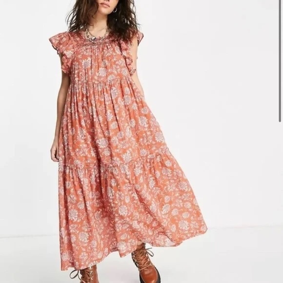 NWT Free People Bonita Printed Midi Dress Neutral Combo S - Picture 7 of 7
